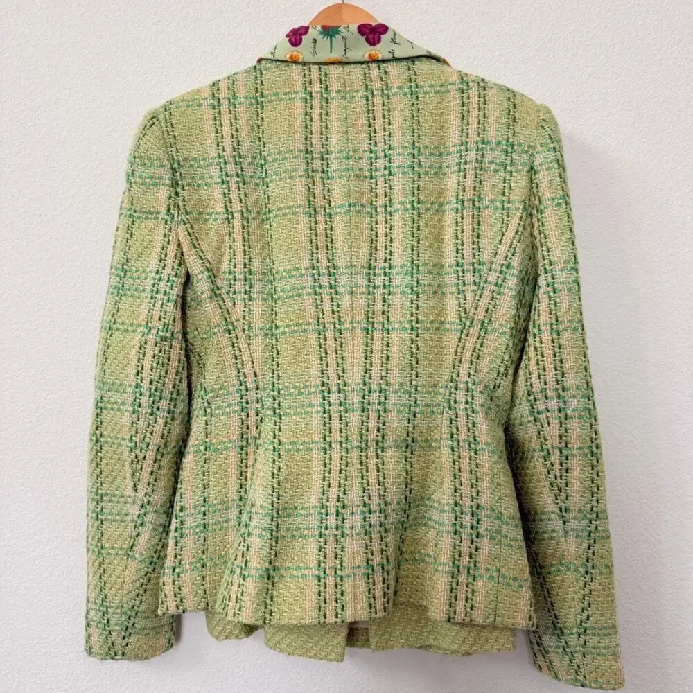 Dewilde Koos‎ New York Tweed Skirt Suit Floral Lined Blazer Green Size 10
